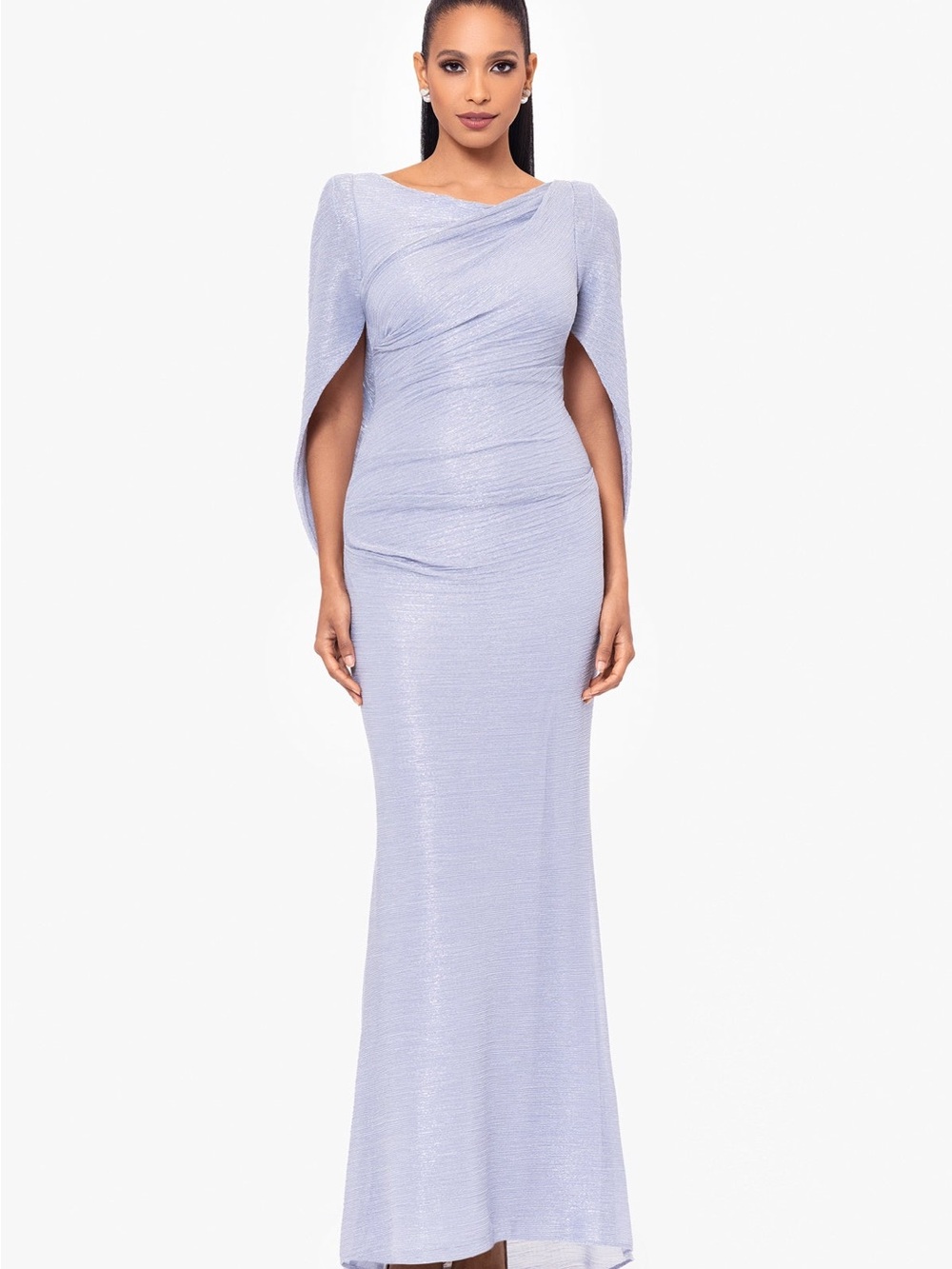 Betsy & Adam "ELAINE" METALLIC CRINKLE LONG DRESS Blue/Silver size 14
